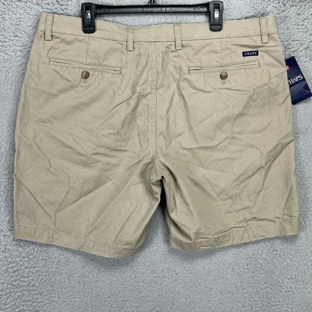 Chaps Mens Khaki Shorts 40 Tan Flat Front Pocket Casual Comfort Waist Cotton NEW